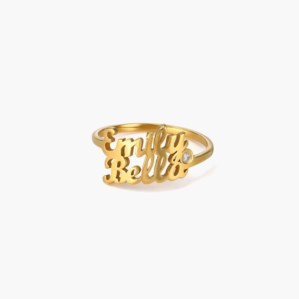 Script Double Name Ring with Diamond in 18K Gold Plating-1 product photo