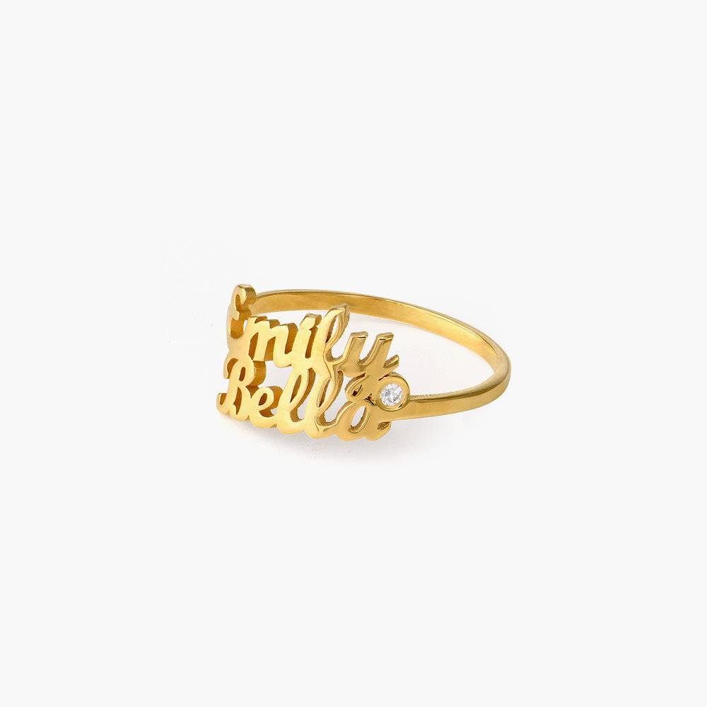 Script Double Name Ring with Diamond in 18K Gold Plating-2 product photo