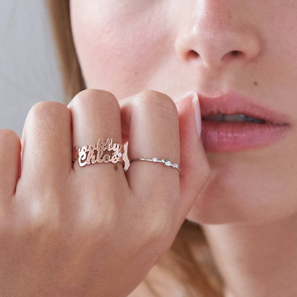 Script Double Name Ring with Diamond in 18K Rose Gold Plating-1 product photo