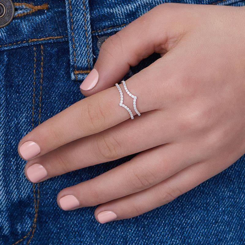 V Ring with Cubic Zirconia in Sterling Silver-4 product photo