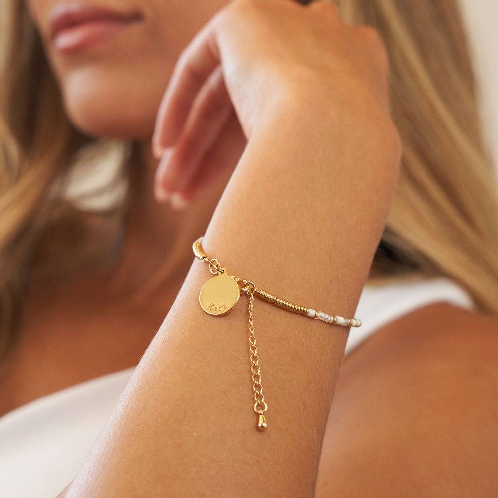 Vanilla Beads Bracelet/Anklet With Engraved Pendant in Gold Plating-4 product photo