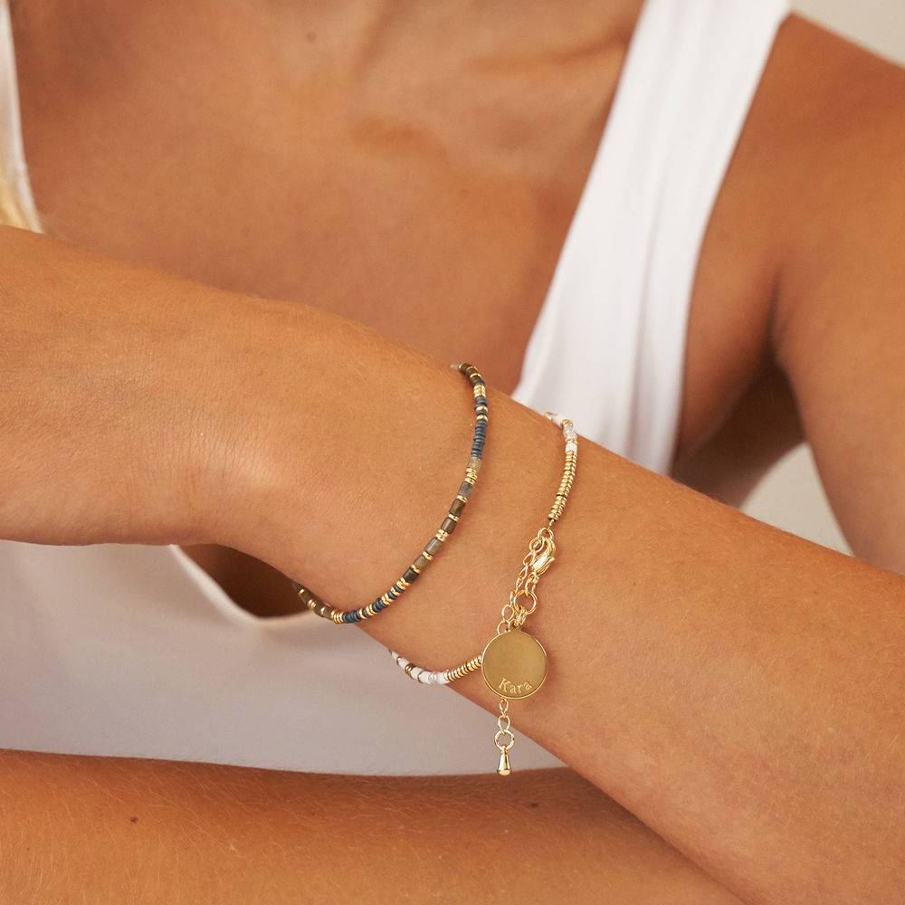 Vanilla Beads Bracelet/Anklet With Engraved Pendant in Gold Plating-5 product photo