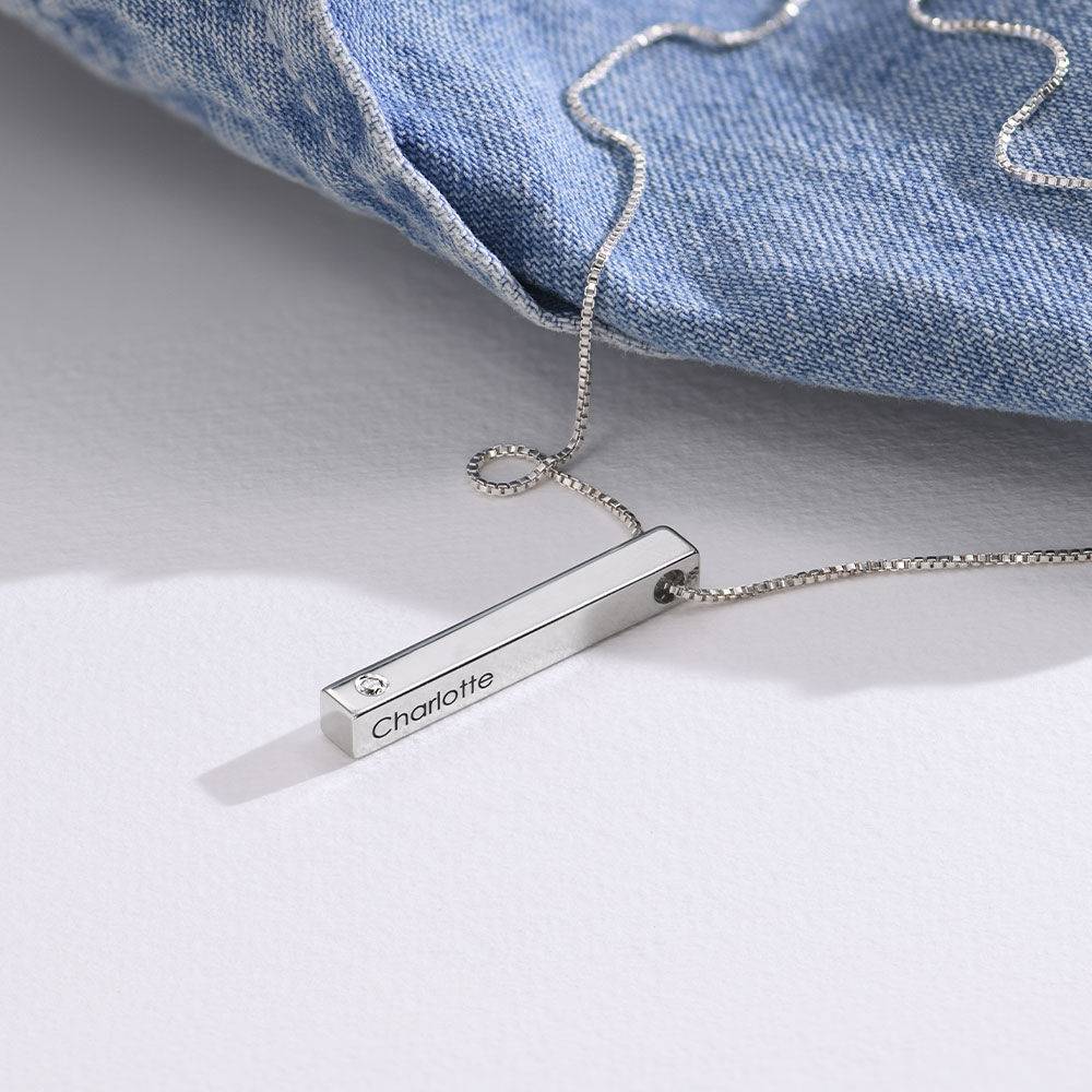 Totem 3D Bar Necklace in Sterling Silver with Diamond-3 product photo