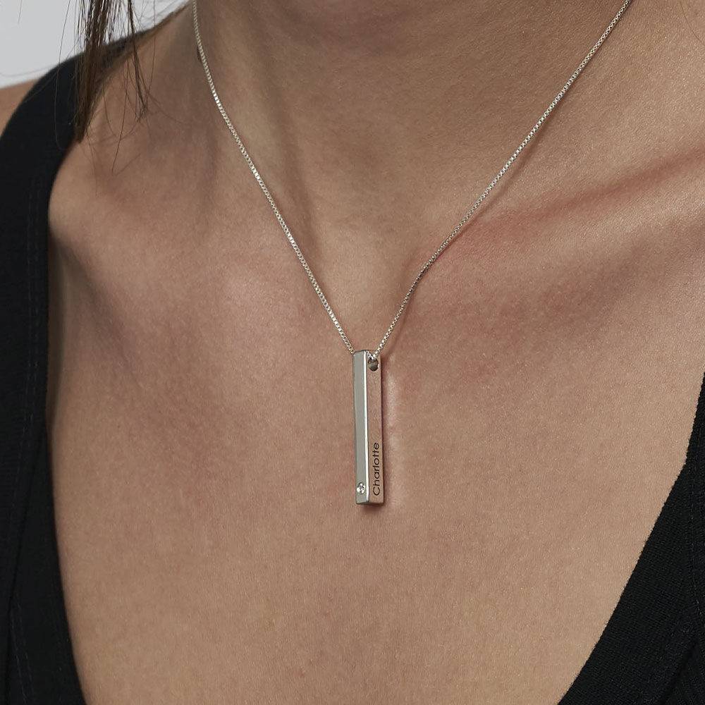 Totem 3D Bar Necklace in Sterling Silver with Diamond-3 product photo