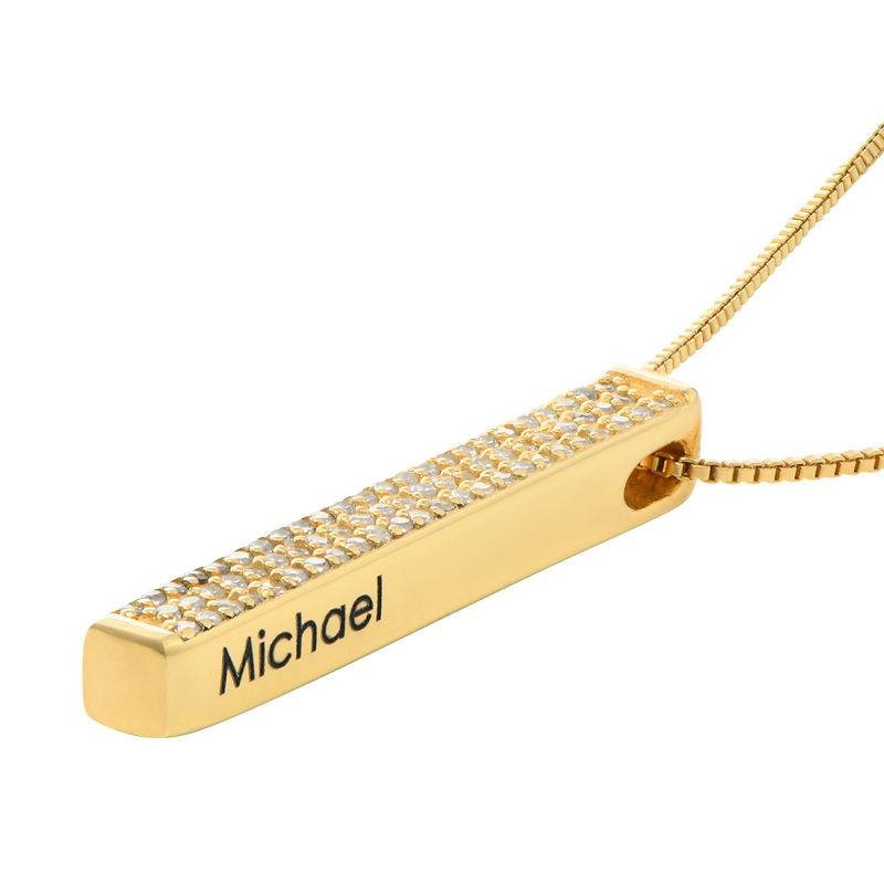 Vertical 3D Bar Necklace with Cubic Zirconia in Gold Plating-2 product photo