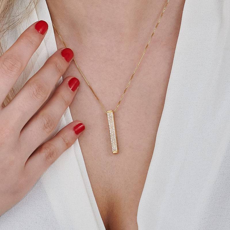 Vertical 3D Bar Necklace with Cubic Zirconia in Gold Plating-5 product photo