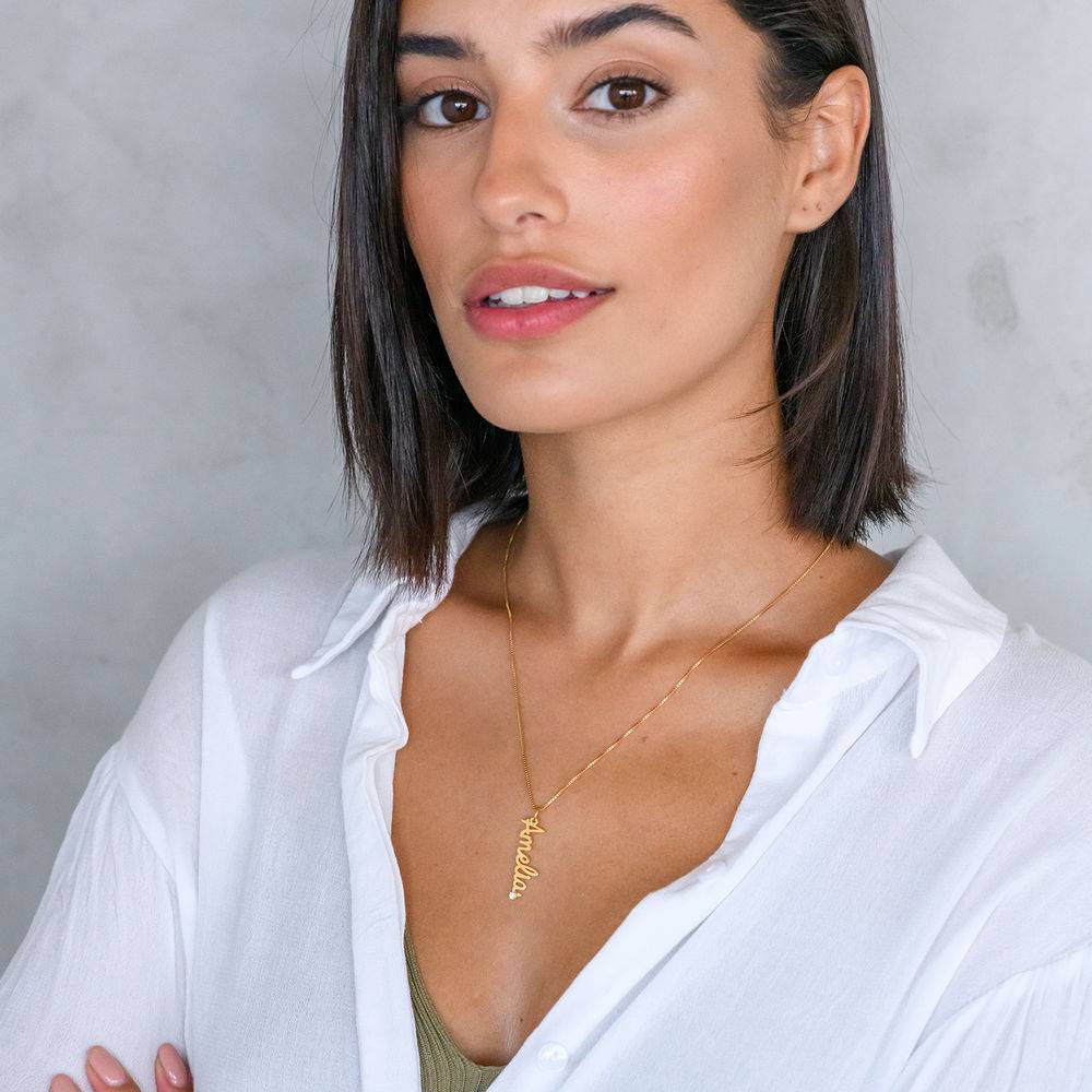 Vertical Diamond Name Necklace in Cursive in Gold Plated-1 product photo