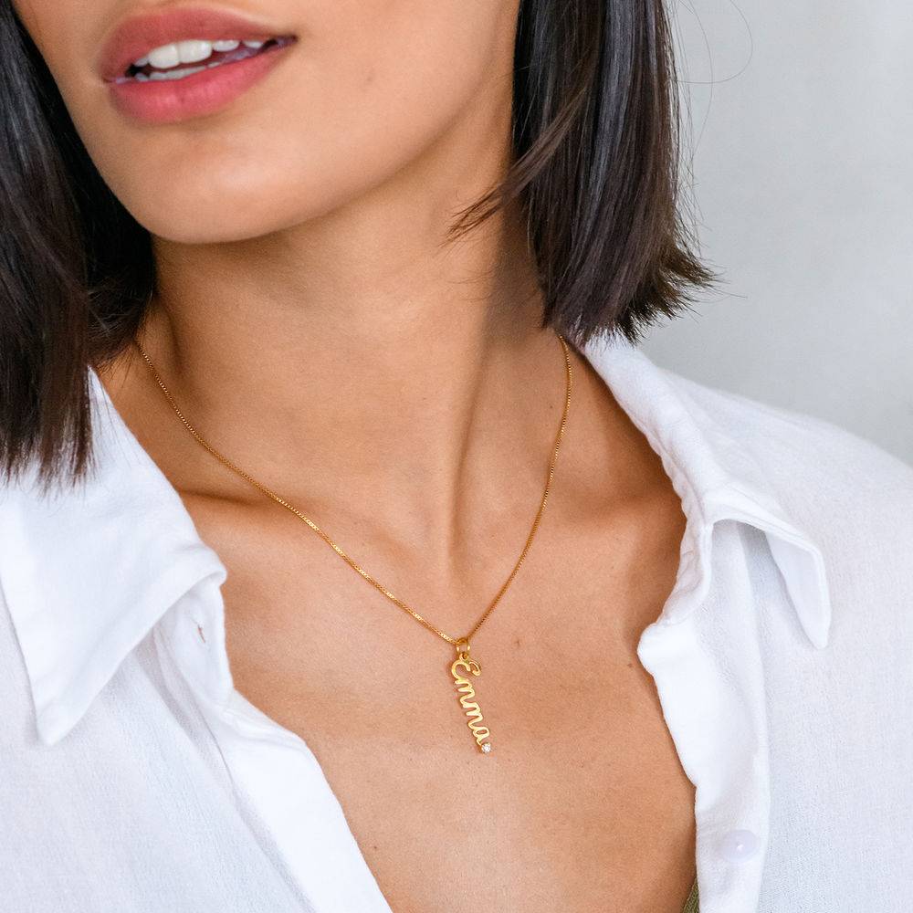 Vertical Diamond Name Necklace in Cursive in Gold Vermeil-3 product photo