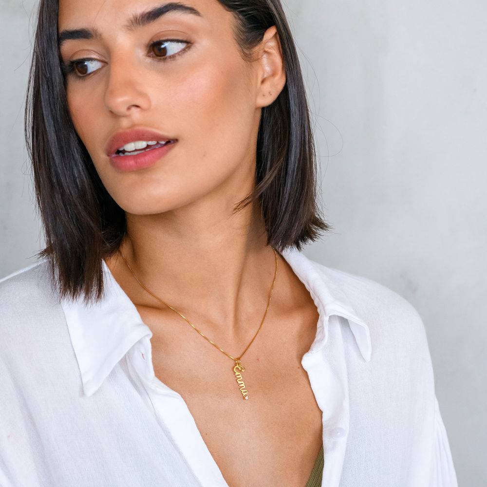 Vertical Diamond Name Necklace in Cursive in Gold Vermeil-2 product photo