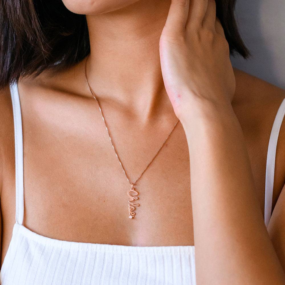 Vertical Diamond Name Necklace in Cursive in Rose Gold Plated-2 product photo