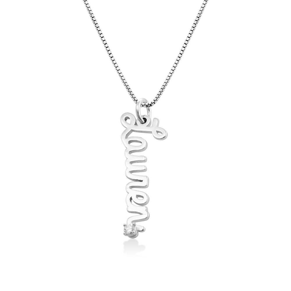 Vertical Diamond Name Necklace in Cursive in Sterling Silver-1 product photo