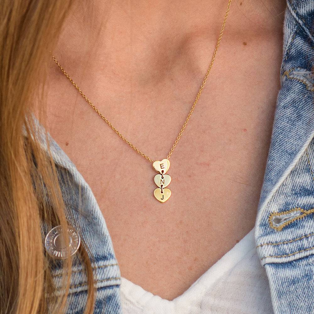 Vertical Initial Hearts Stackable Necklace in 18K Gold Plating-2 product photo