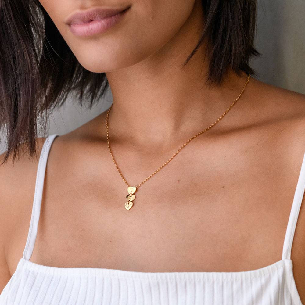 Vertical Initial Hearts Stackable Necklace in 18K Gold Plating-4 product photo