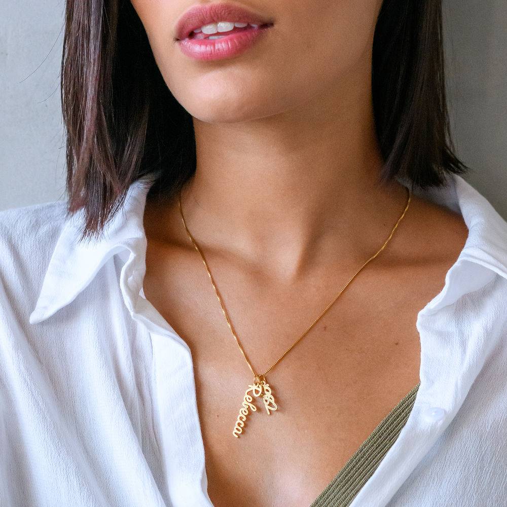 Vertical Name Necklace in Cursive in Gold Vermeil-3 product photo