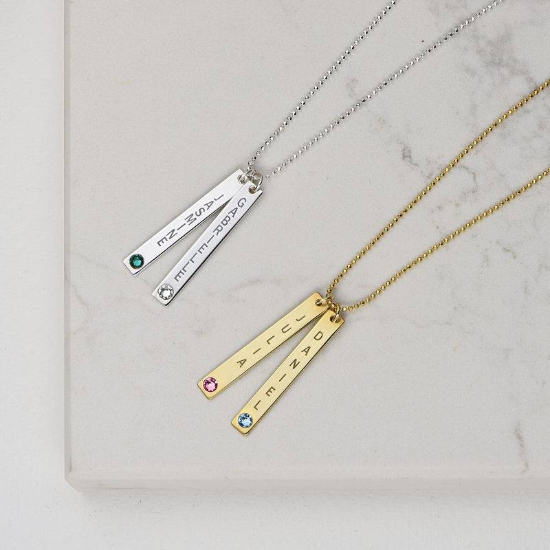 Vertical Sterling Silver Bar Necklace with Birthstone Crystal-4 product photo