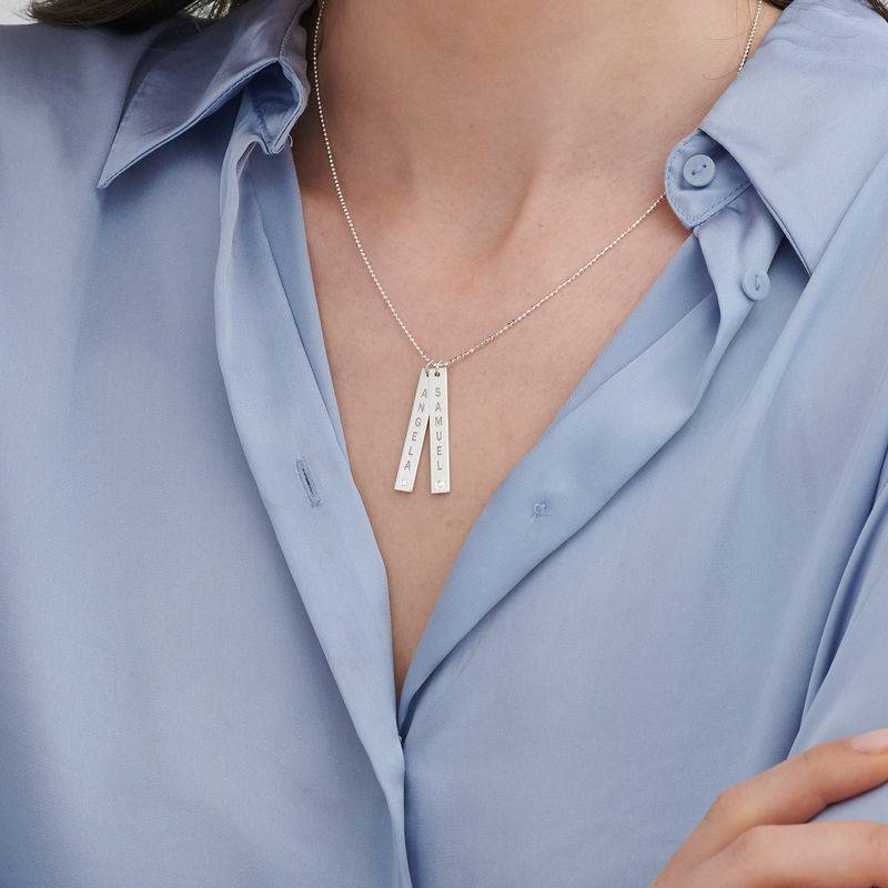 Vertical Sterling Silver Bar Necklace with Diamond-3 product photo
