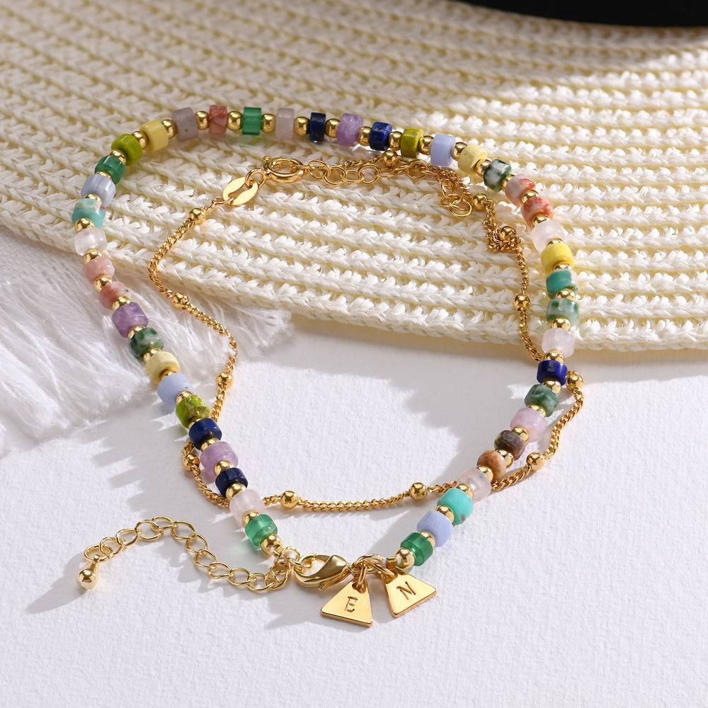 Resort Layered Beads Bracelet/Anklet with Initials in Gold Plating