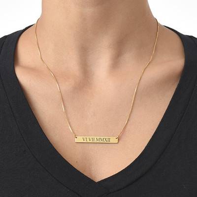 Roman Numeral Bar Necklace with Gold Plating