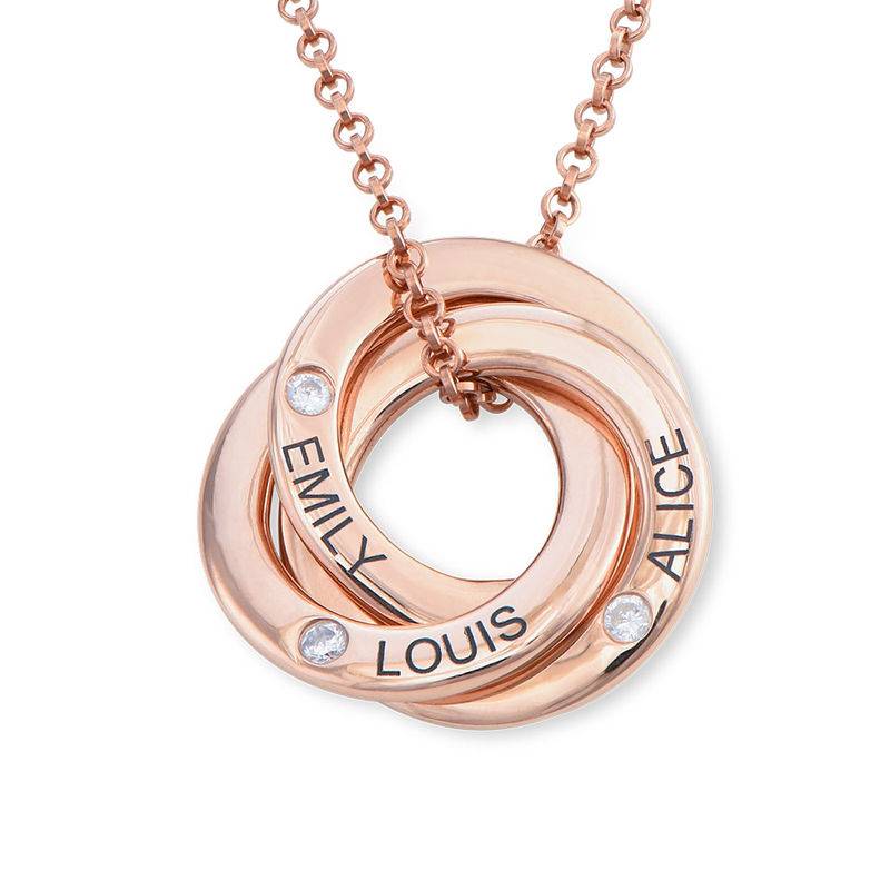 Russian Ring Necklace with Cubic Zirconia in Rose Gold Plating