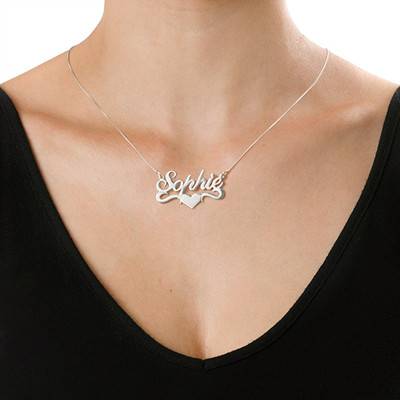 Silver Middle Heart Name Necklace | My 