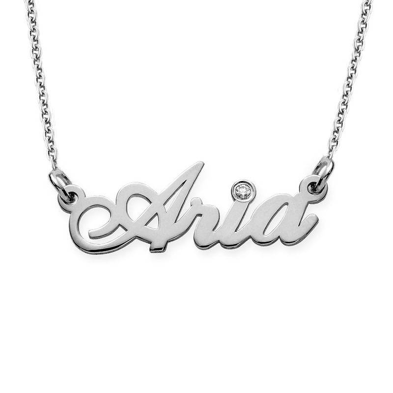 Hollywood Small Name Necklace in Sterling Silver with Diamond