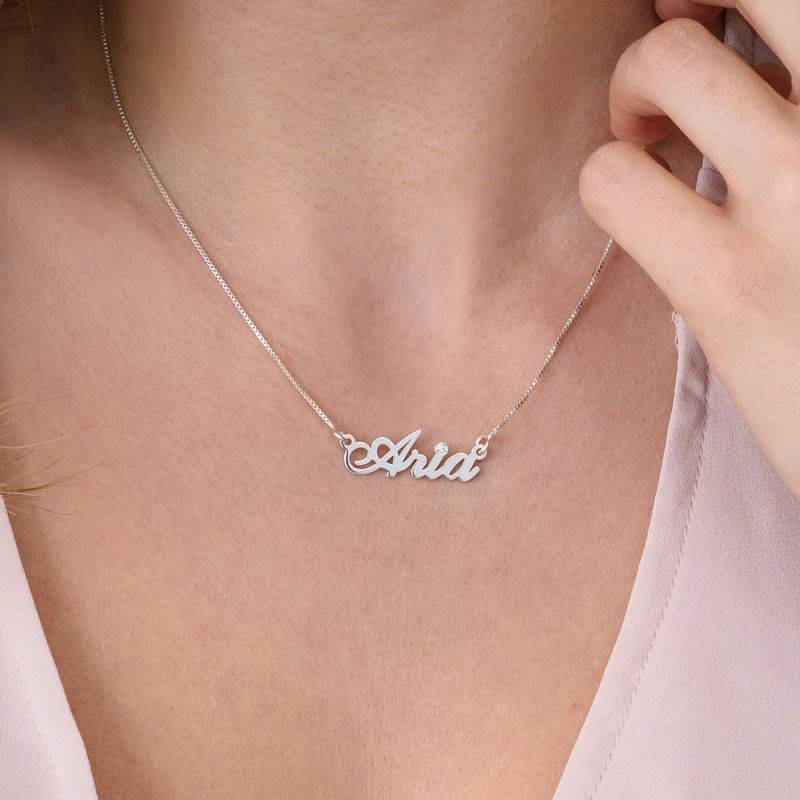 Hollywood Small Name Necklace in Sterling Silver with Diamond