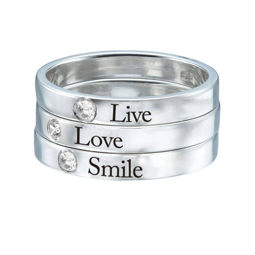 Stackable Birthstone Name Ring - Sterling Silver