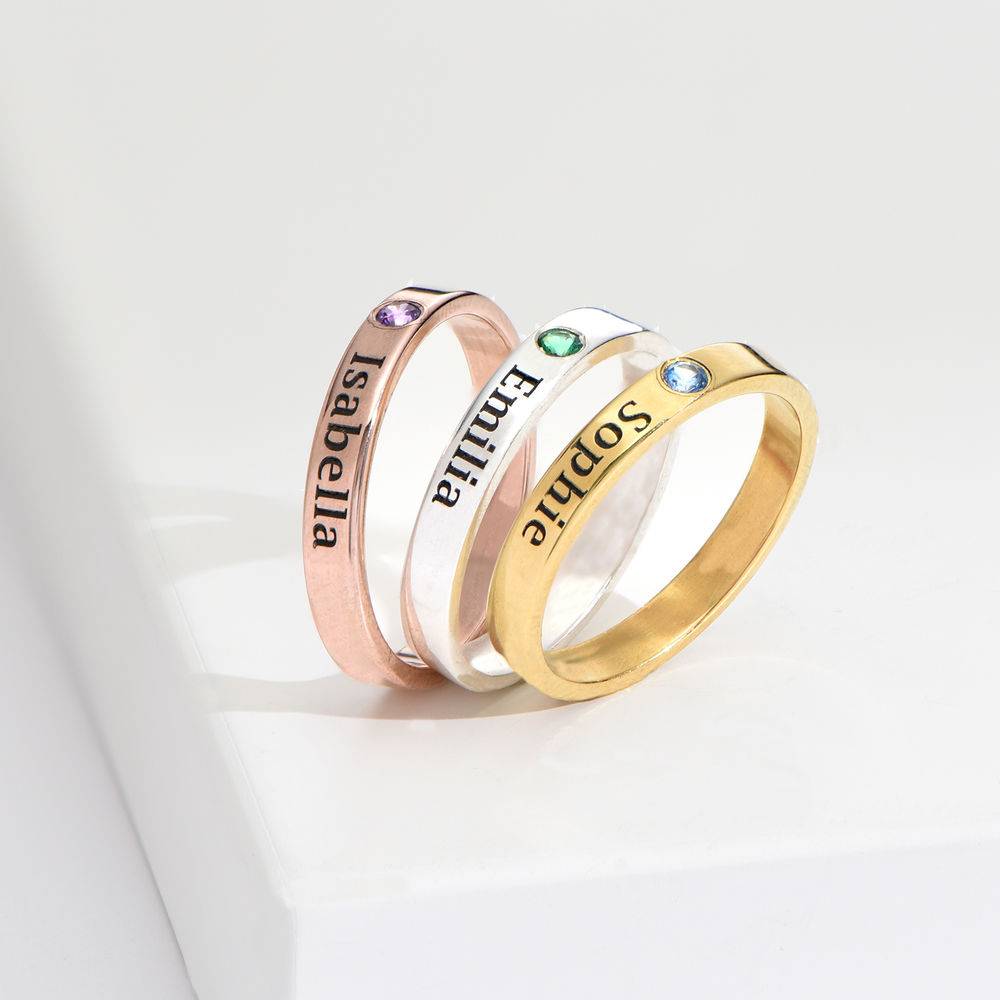 Stackable Birthstone Name Ring - 14K Yellow Gold
