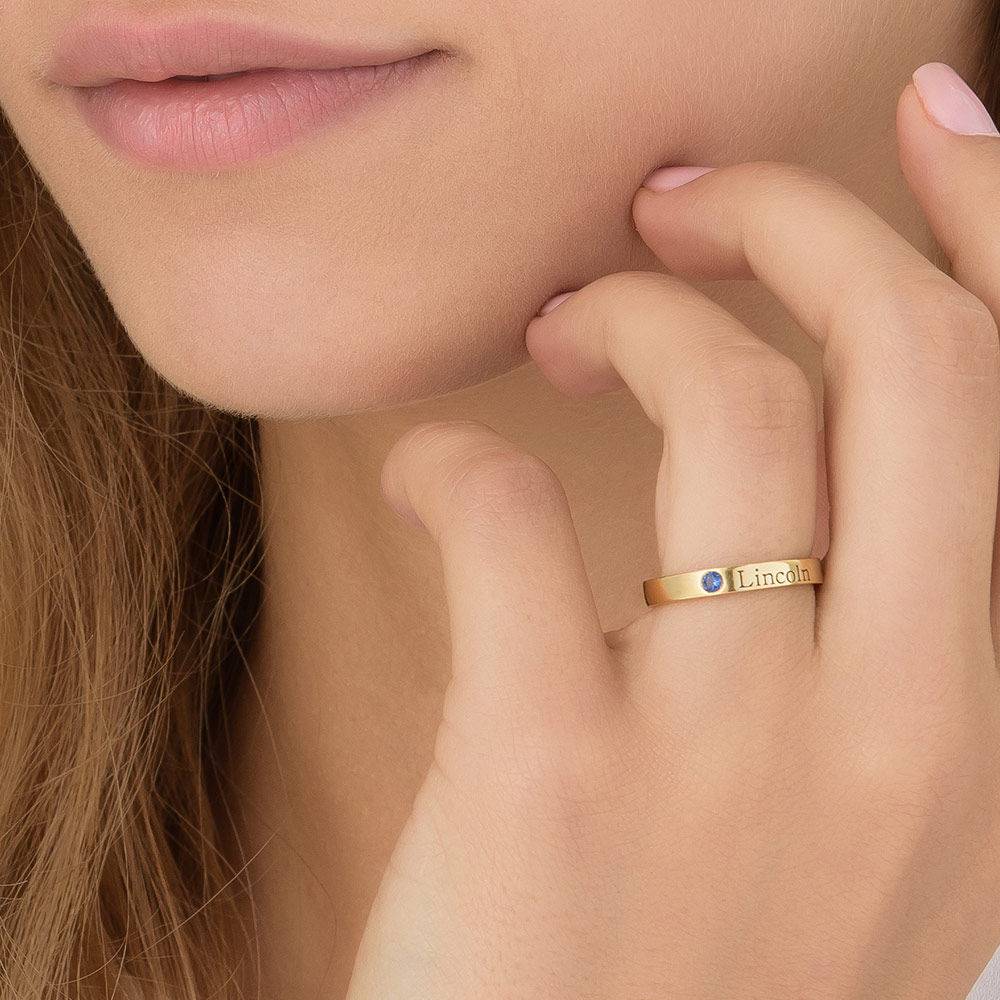 Stackable Birthstone Name Ring - 14K Yellow Gold
