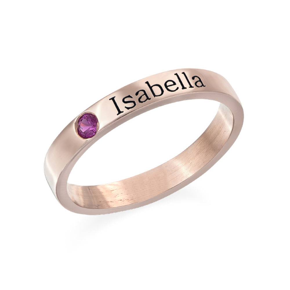 Stackable Birthstone Name Ring - 18k Rose Gold Plated