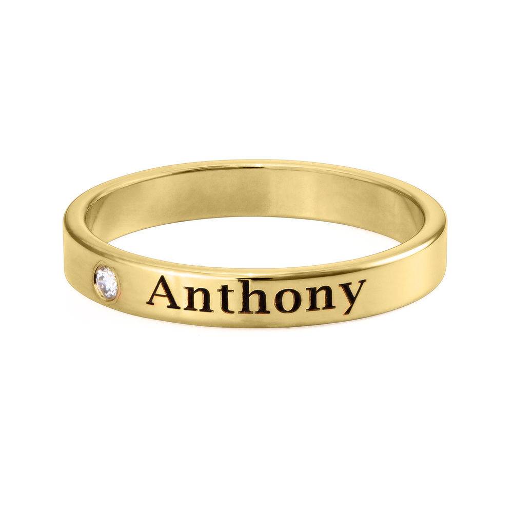 Stackable Name Ring in Gold Plating with Diamond
