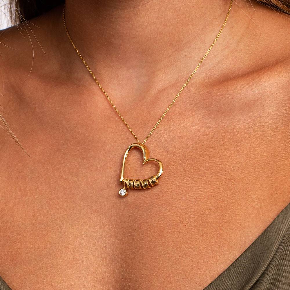 Charming Heart Necklace with Engraved Beads & Diamond in Gold Vermeil