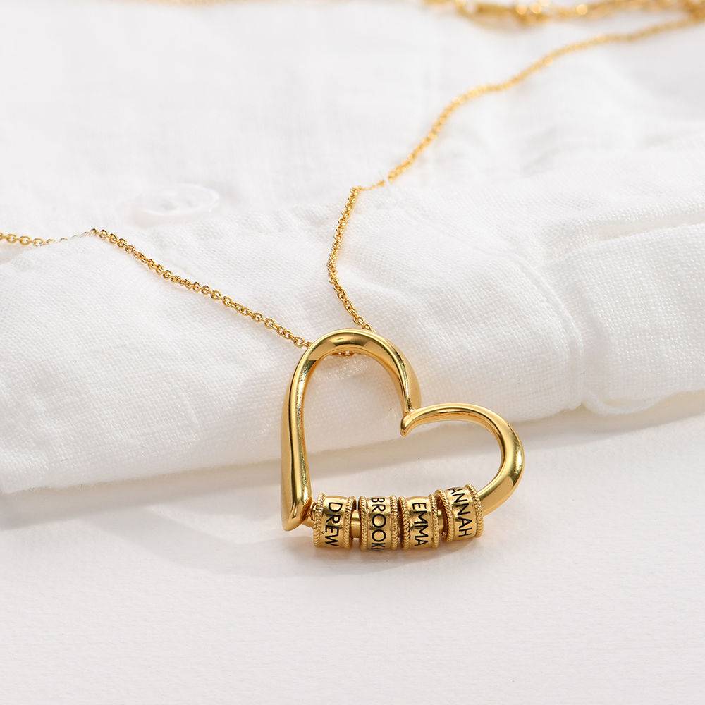 Charming Heart Necklace with Engraved Beads in Gold Plating