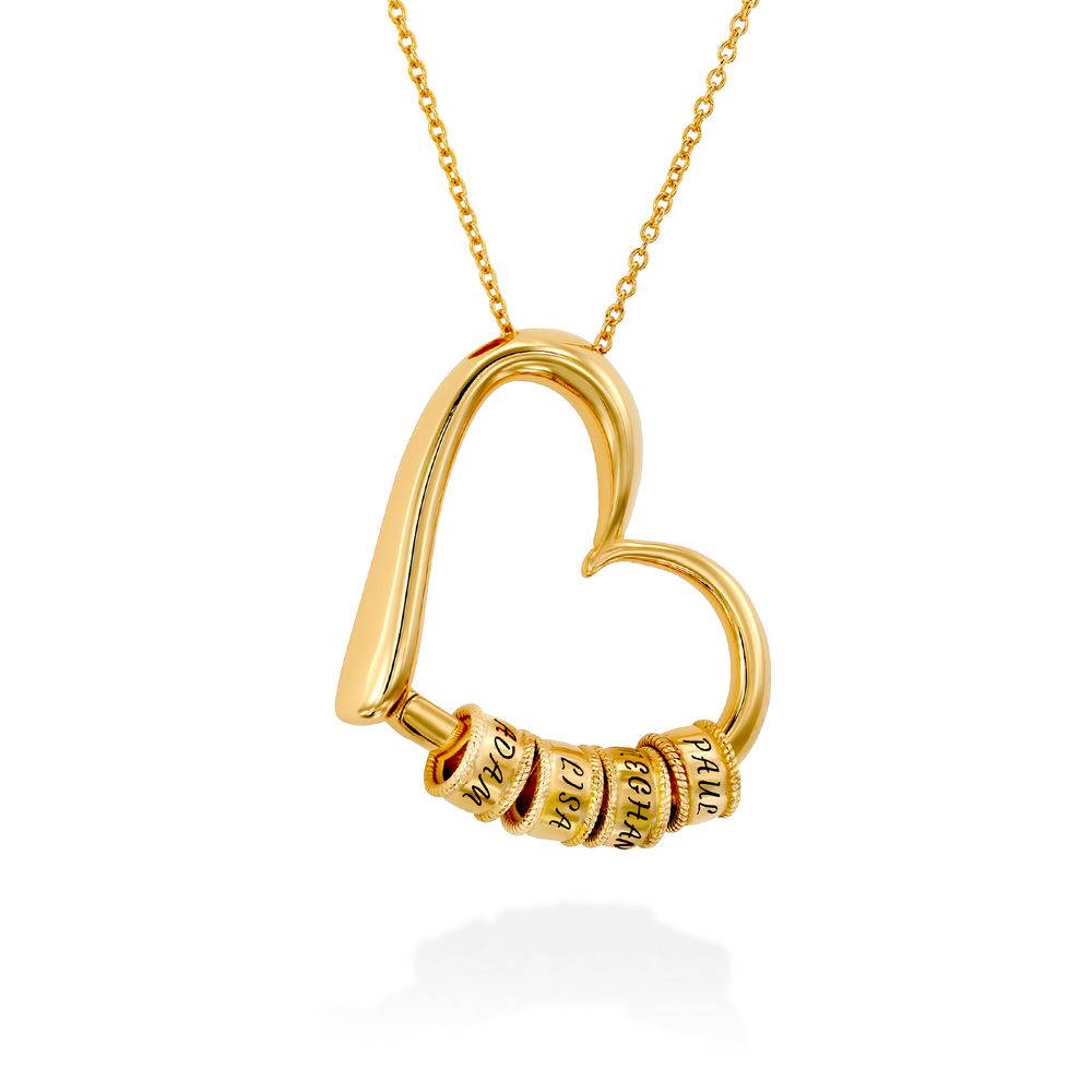 Charming Heart Necklace with Engraved Beads in Gold Vermeil