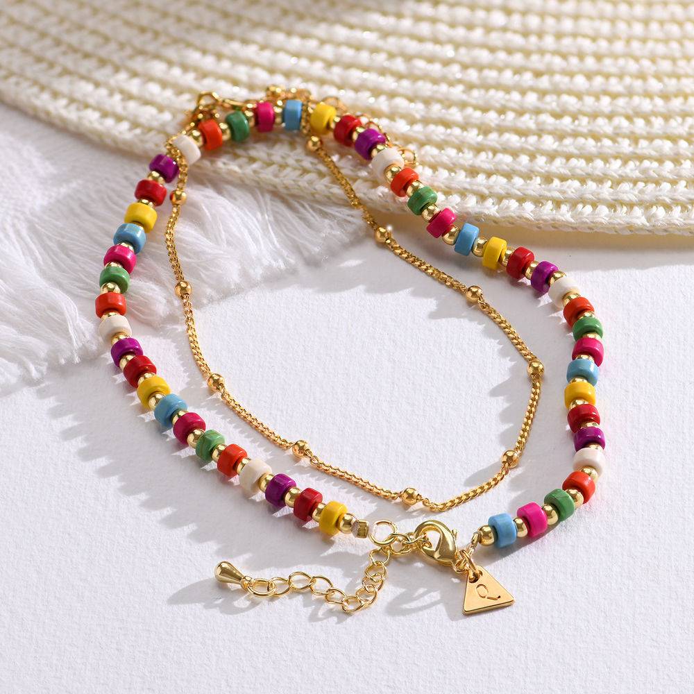 Tropical Layered Beads Bracelet/Anklet  with Initials in Gold Plating