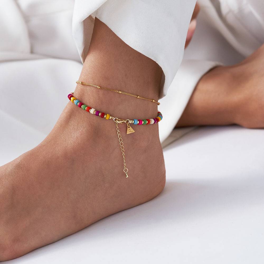 Tropical Layered Beads Bracelet/Anklet  with Initials in Gold Plating