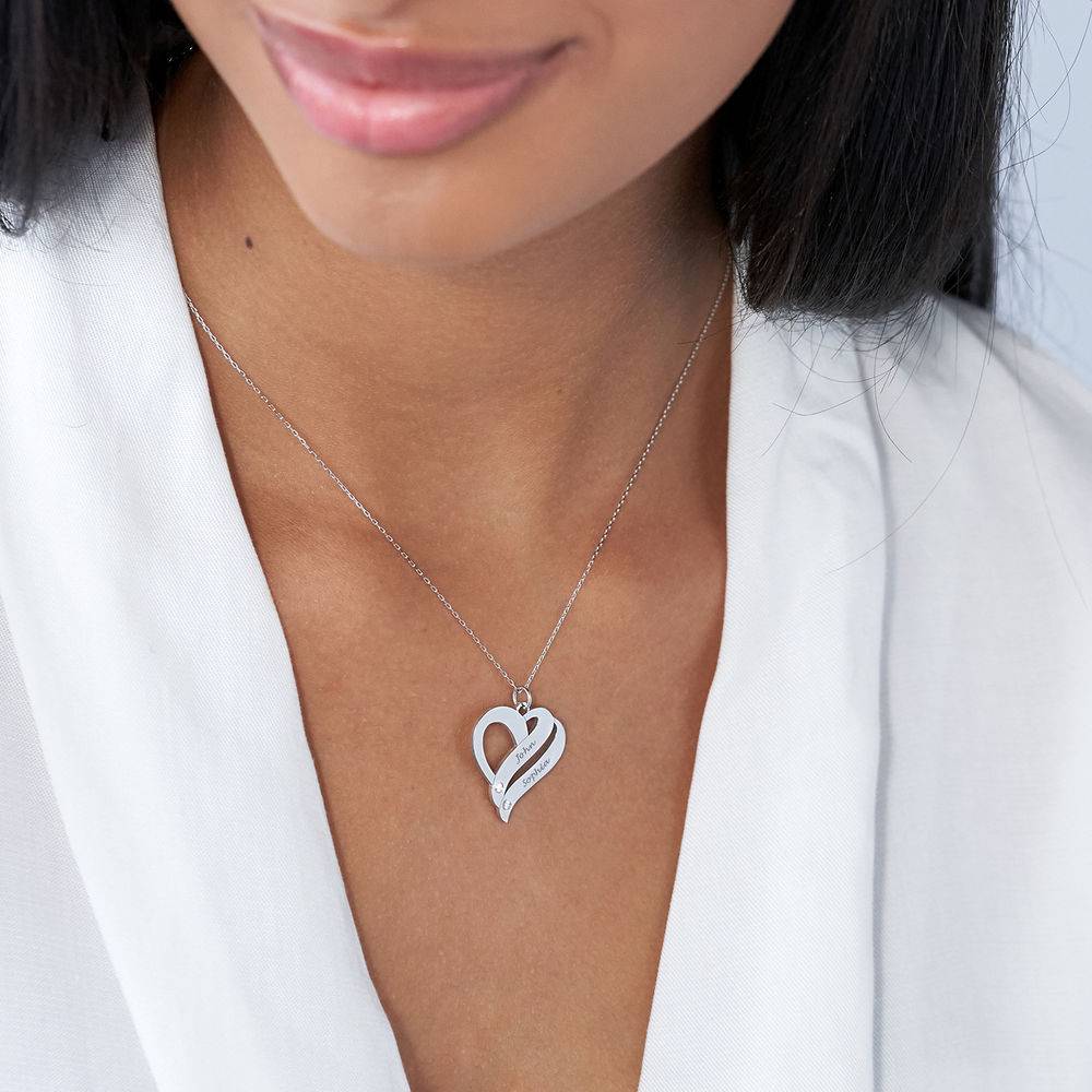 Two Hearts Forever One 10K White Necklace with Diamond
