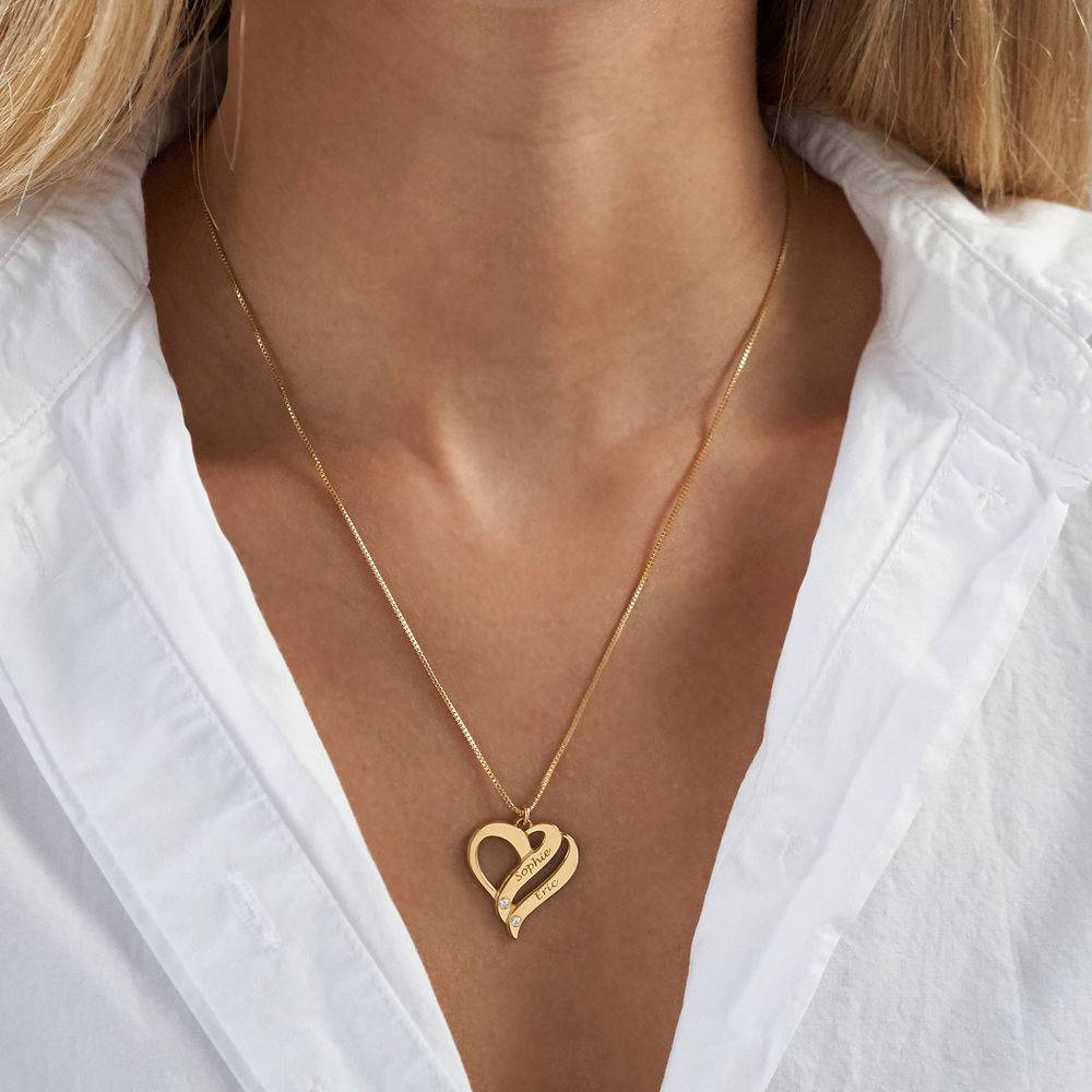 Two Hearts Forever One Necklace Gold Plated with Diamonds