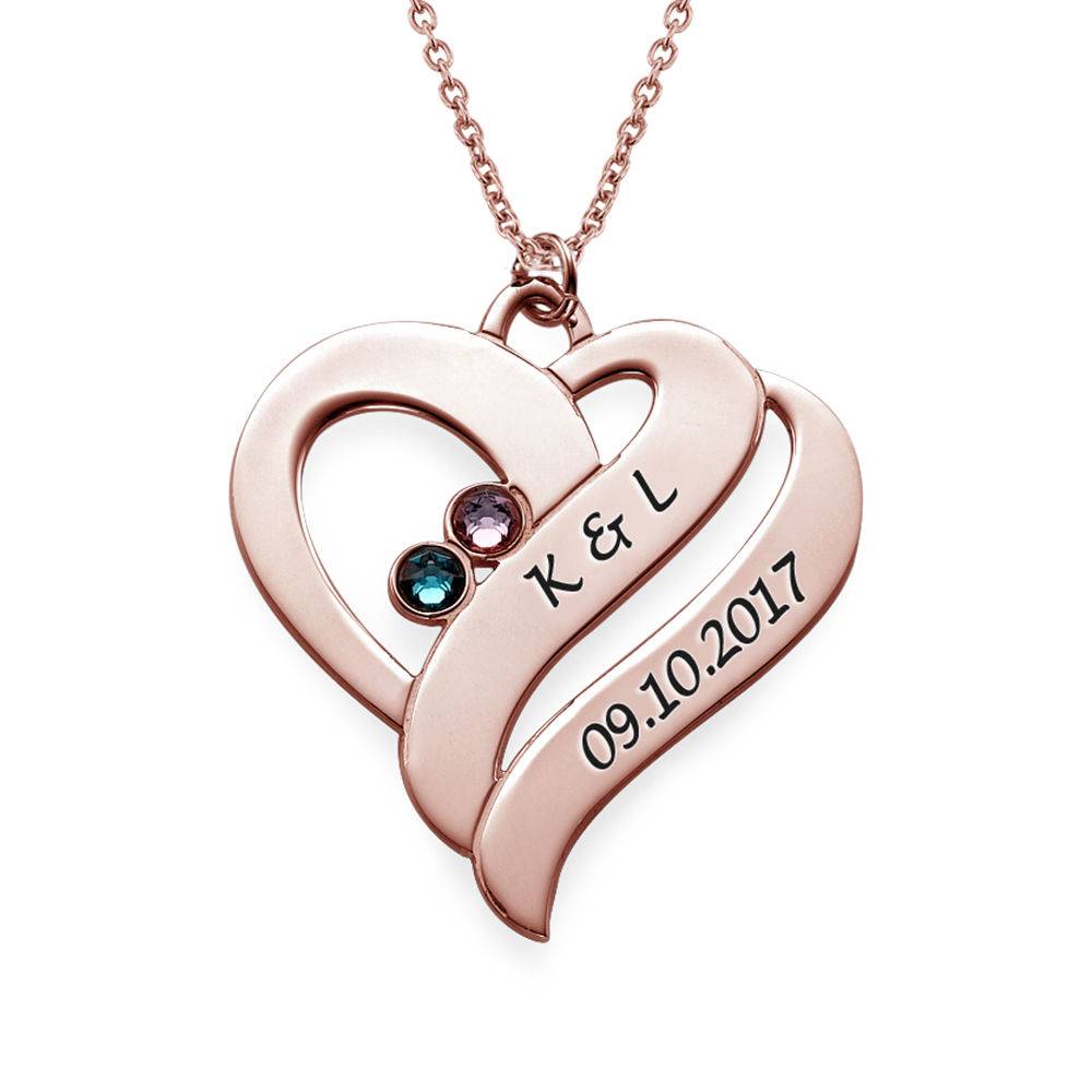 Two Hearts Forever One Necklace with Birthstones - Rose Gold Plated