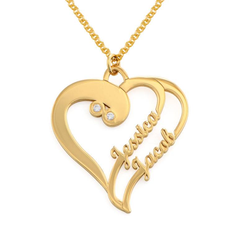 Two Hearts Forever One Necklace with Diamond in Gold Plating