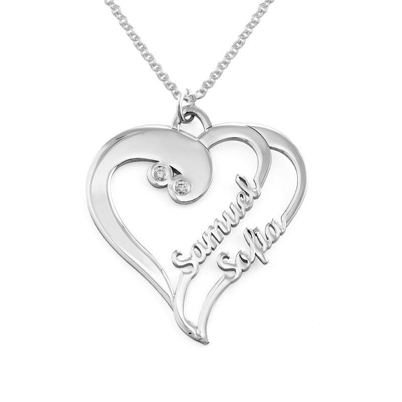 Two Hearts Forever One Necklace with Diamond in Sterling Silver