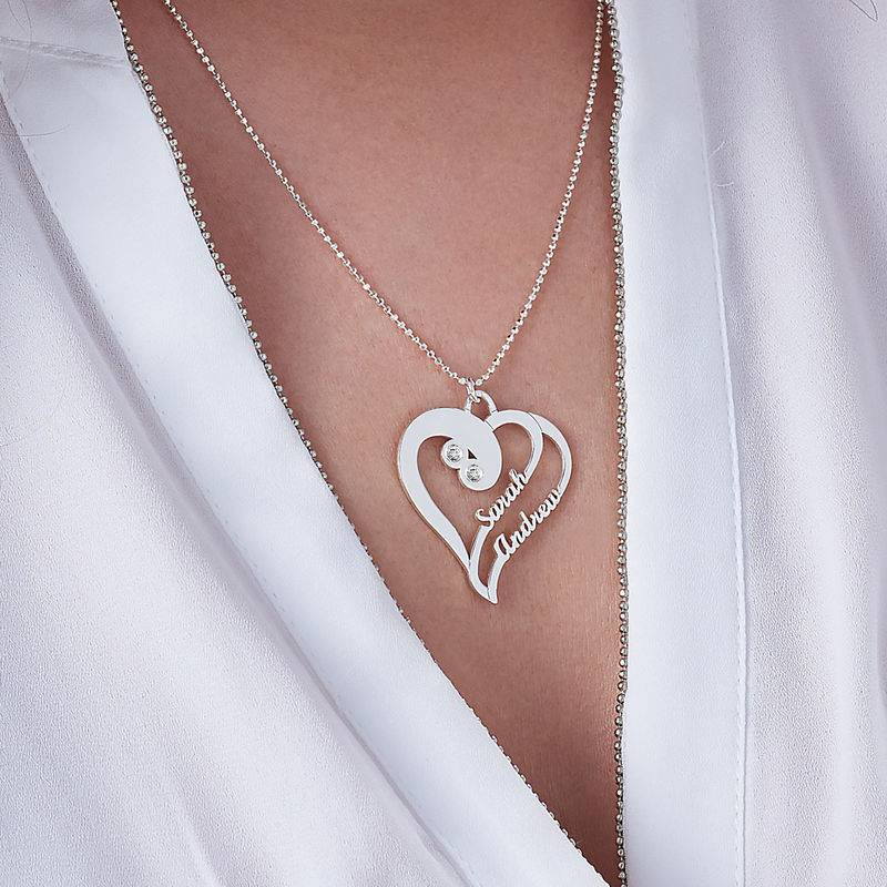Two Hearts Forever One Necklace with Diamond in Sterling Silver