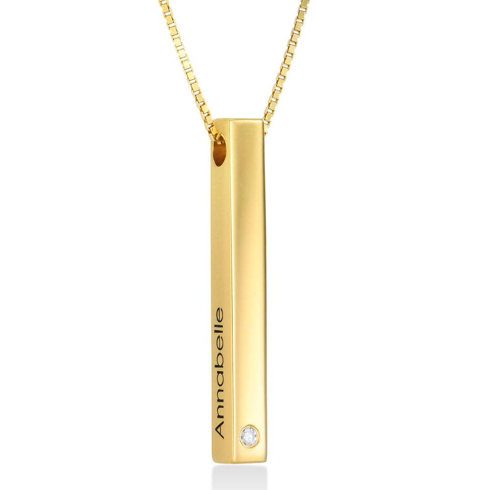 Totem 3D Bar Necklace in 18k Gold Plating with Diamond