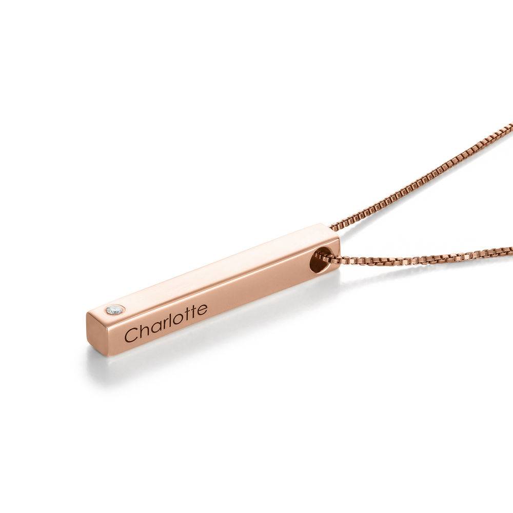 Totem 3D Bar Necklace in 18k Rose Gold Plating with Diamond