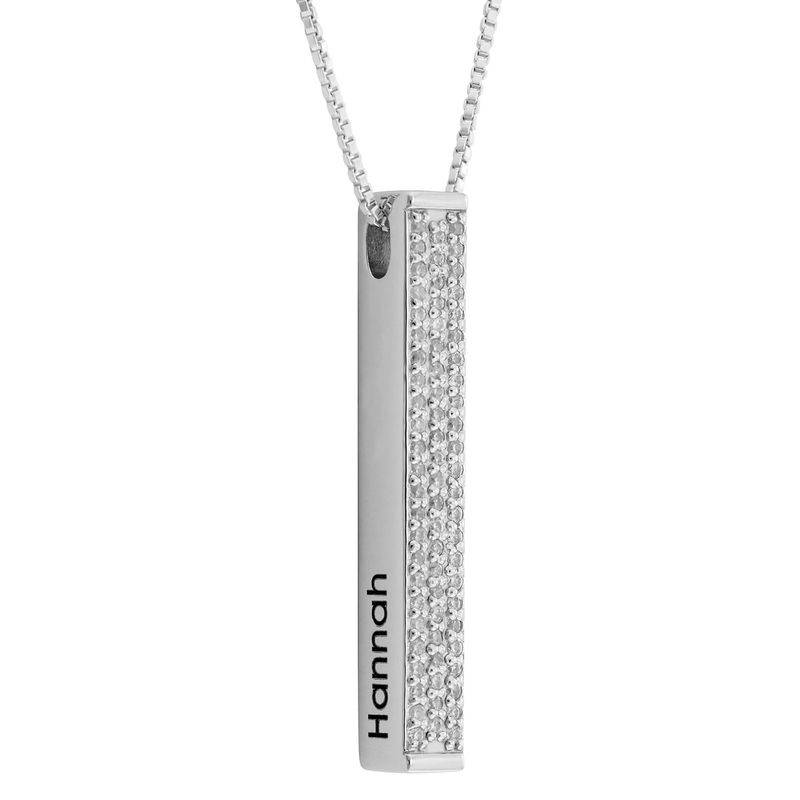 Vertical 3D Bar Necklace with Cubic Zirconia in Silver