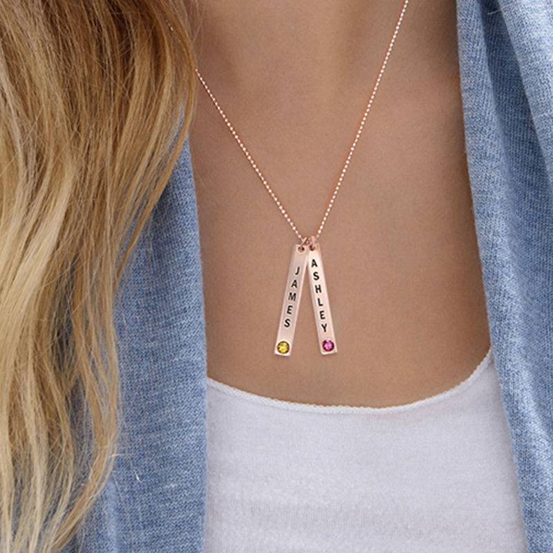 Vertical Bar Necklace with Birthstone in Rose Gold Plating