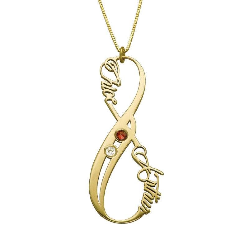 Vertical Infinity Name Necklace 14k Yellow Gold with Birthstones