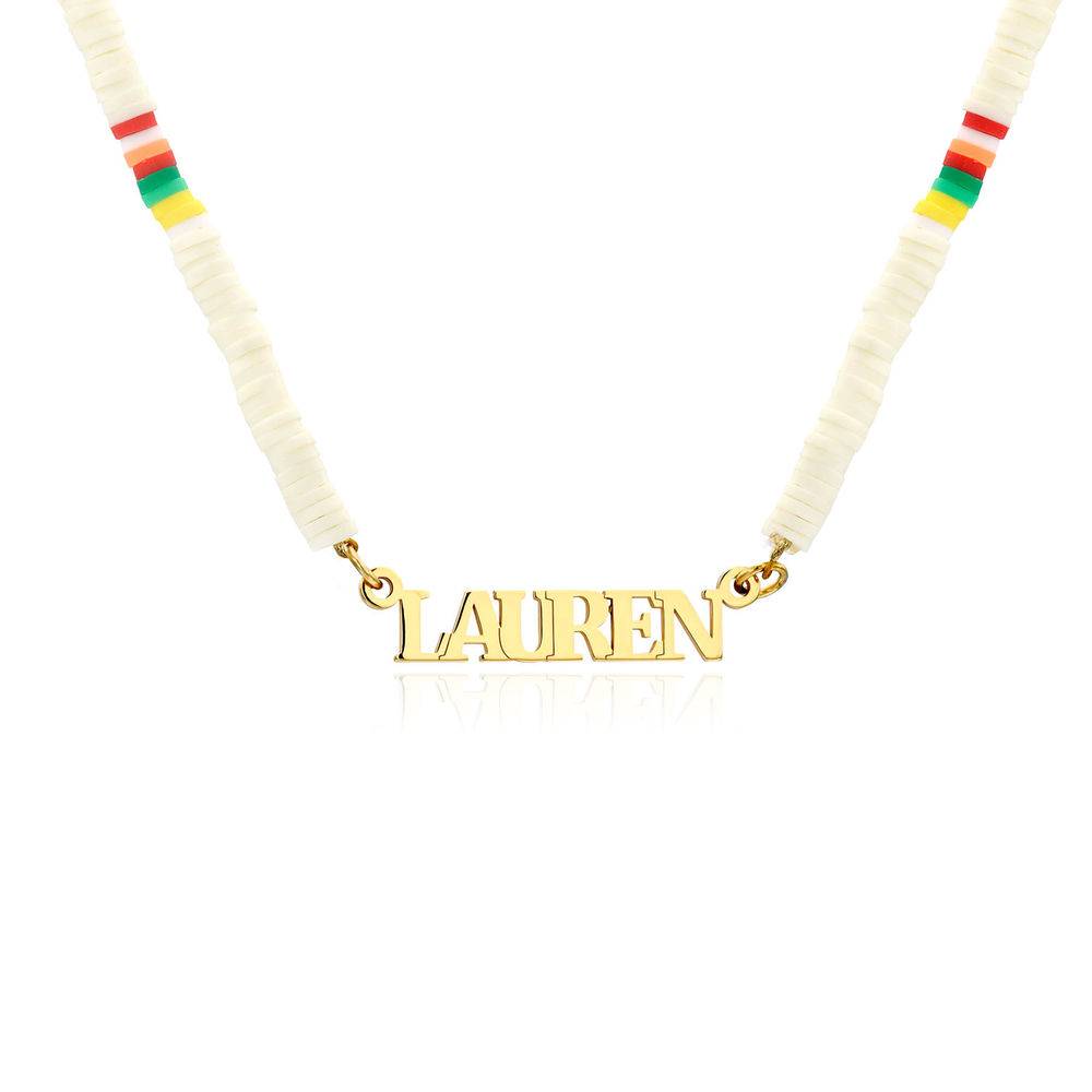 White Bead Name Necklace in Gold Plating