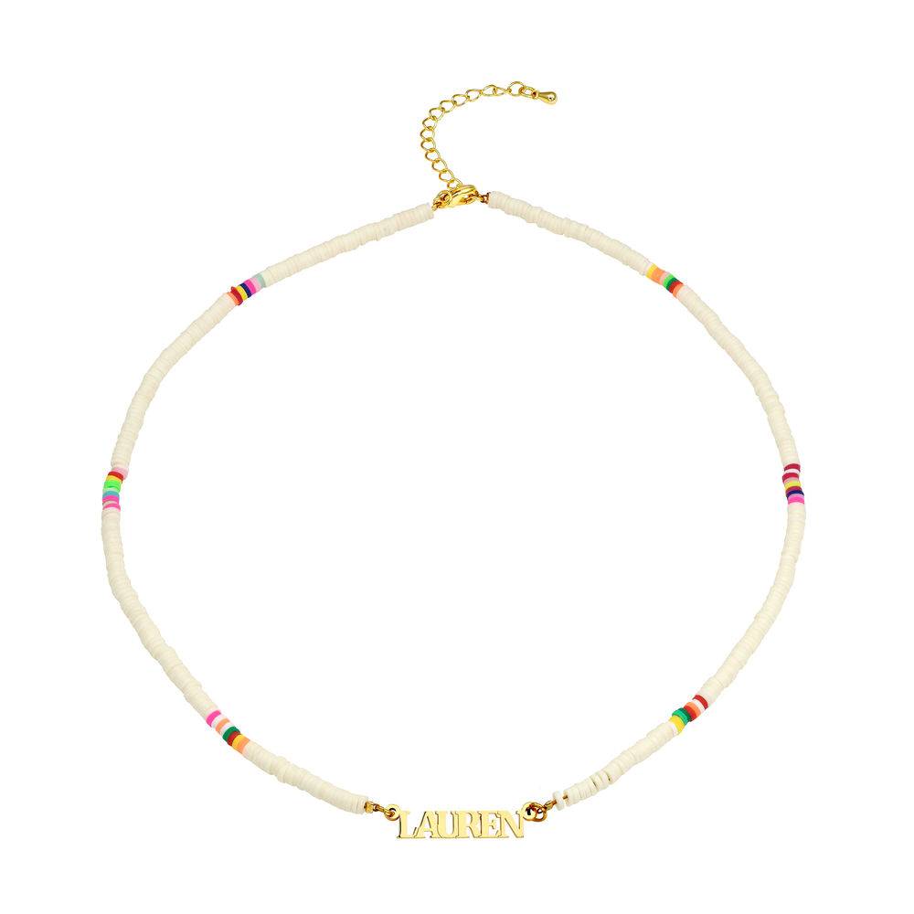 White Bead Name Necklace in Gold Plating