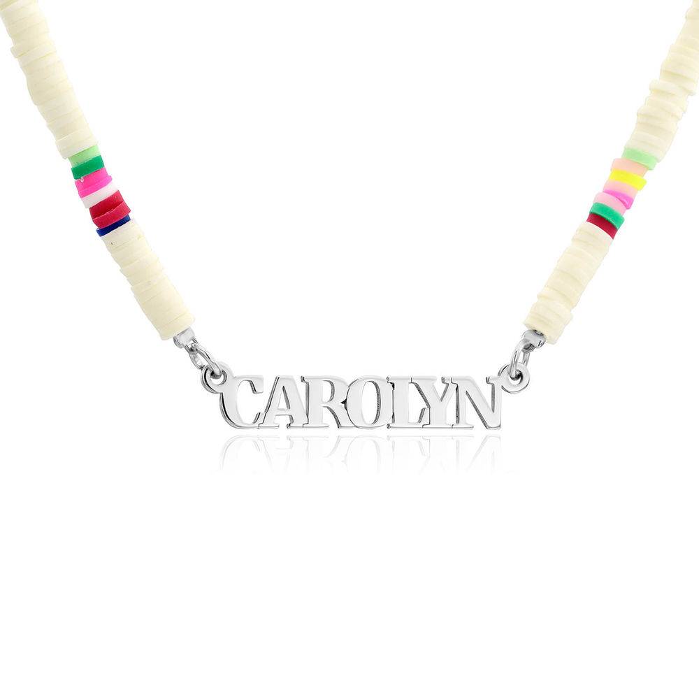 White Bead Name Necklace in Sterling Silver